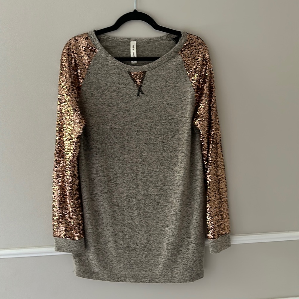 Sequin Sleeve Soft Brushed Top